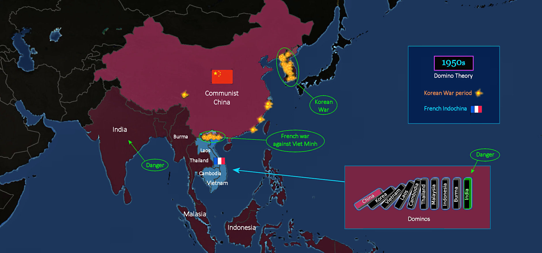 Communist China is first Domino, 1950 map